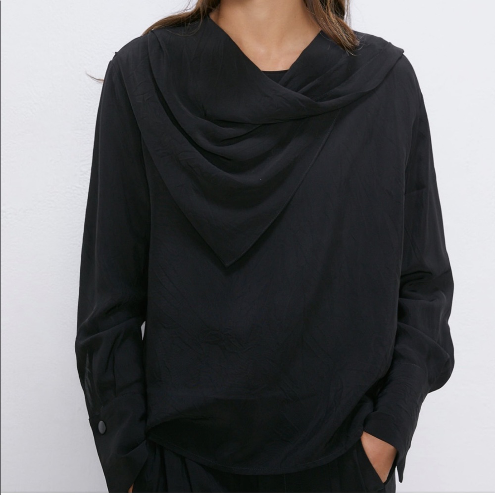 Zara S wrinkle effect scarf collar top